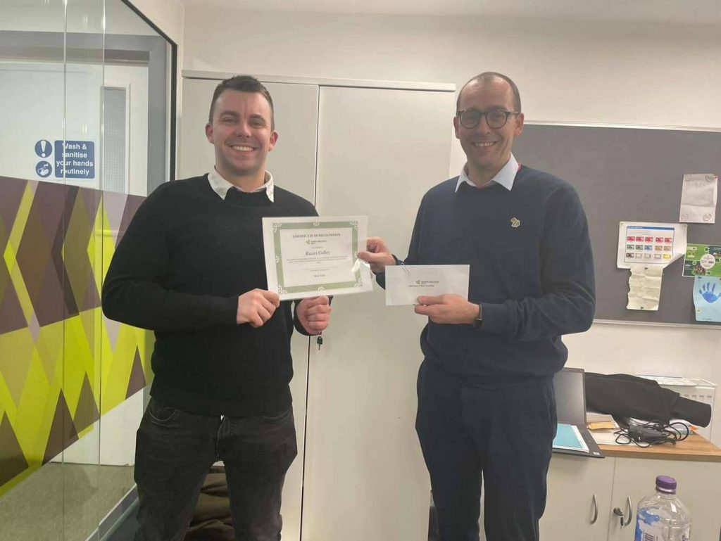 Congratulations to our Health,Safety and Wellbeing Manager Ruairí Coffey on being awarded a certificate of recognition